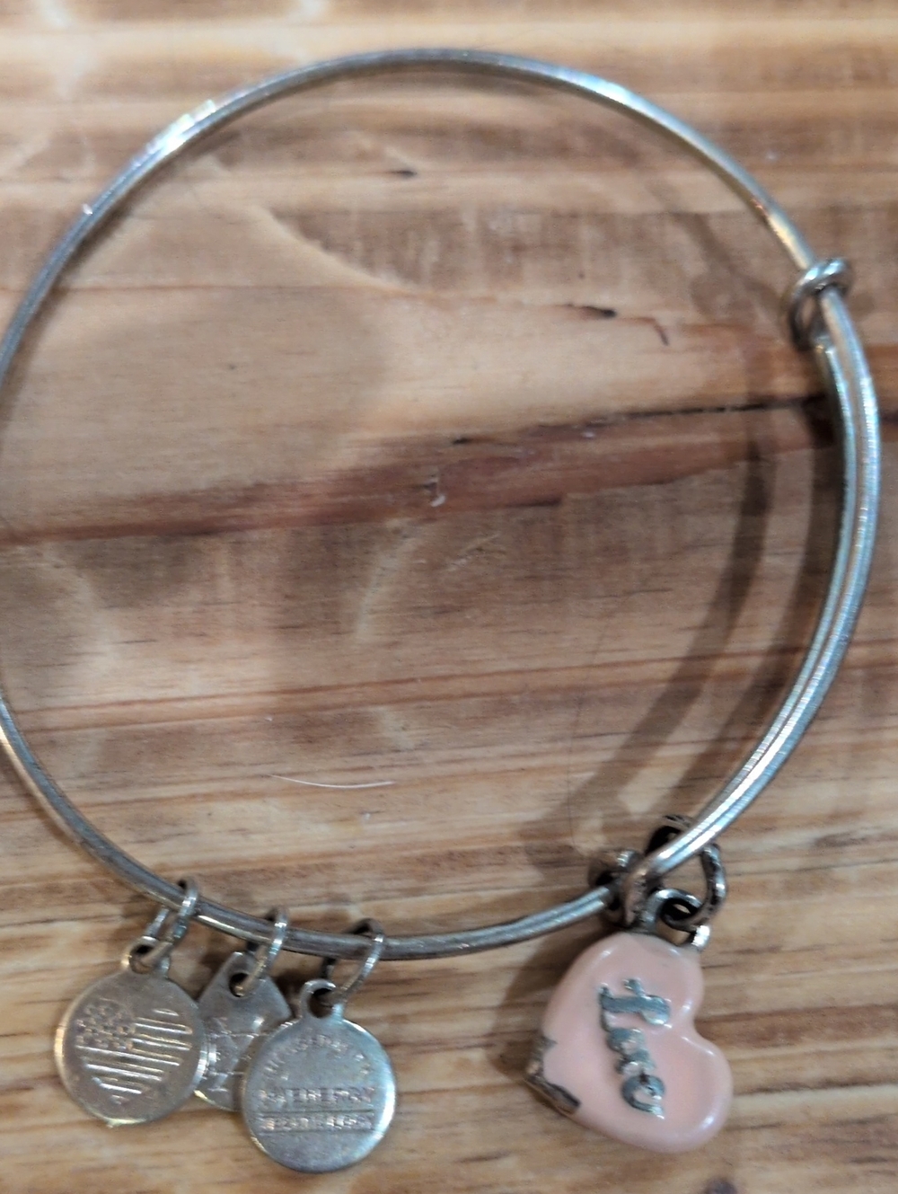 Alex and Ani Inspired Pink Heart Charm Bangle Bracelet